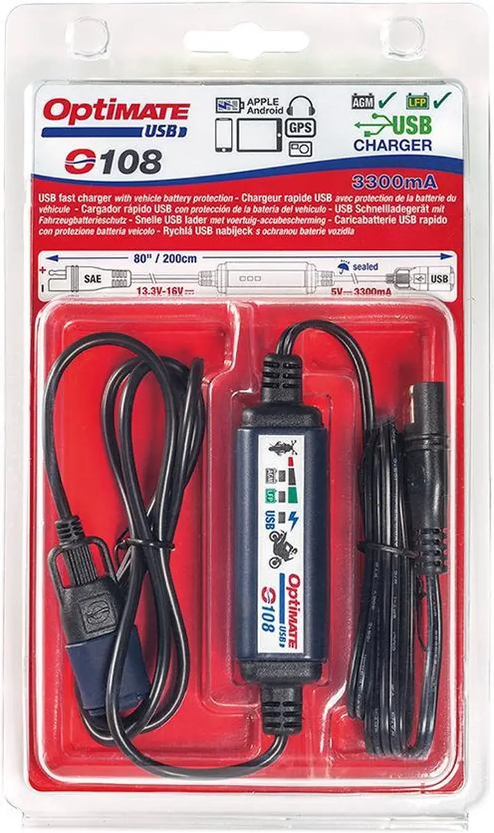 Optimate O-108 SAE naar USB-A Lader 12V - 3300mA - Waterdicht