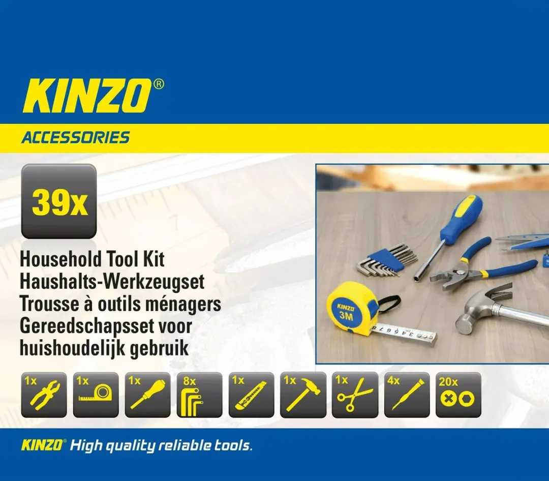Kinzo Gereedschapsset 39-delig - Kunststof Koffer - Zwart - afbeelding 3 van 6