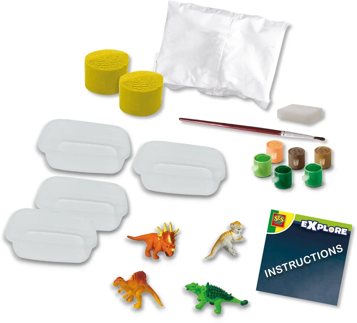 SES Creative Explore Dino Fossielen Maakset - 4 Dino's, Gips & Verf