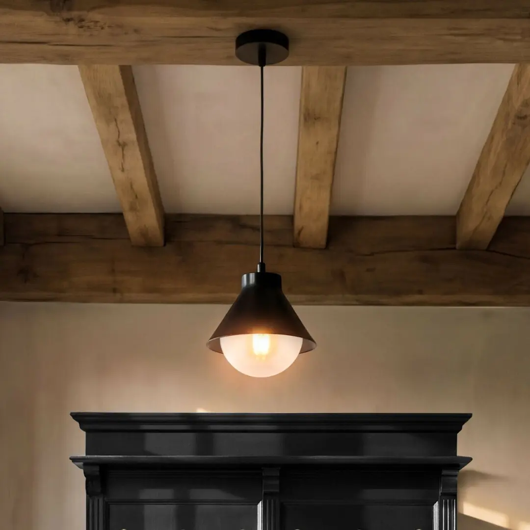 Loberon Térélune Hanglamp - 40W - Ø18cm - Zwart - afbeelding 3 van 6