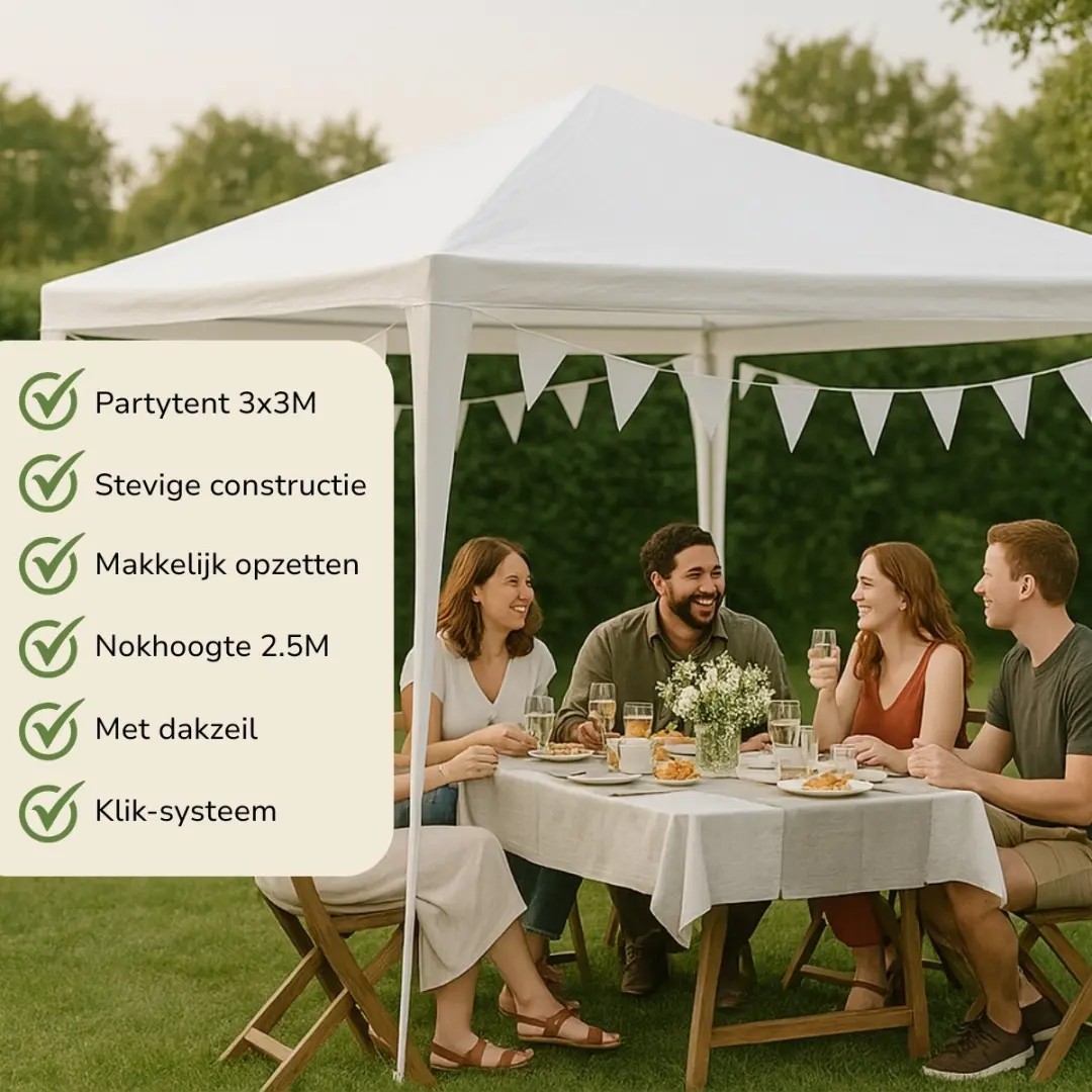 Kinzo Partytent 3x6m - Wit - 4 Zijkanten - afbeelding 6 van 6