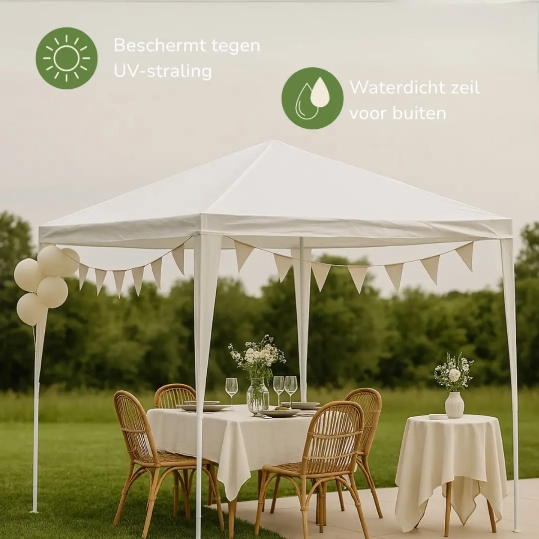 Kinzo Partytent 3x6m - Wit - 4 Zijkanten