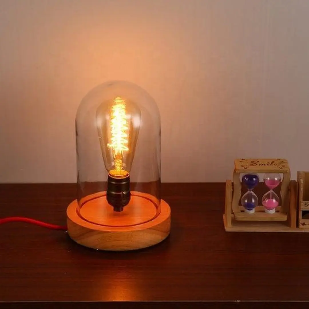 Groenovatie Houten Dome Bell Tafellamp E27 - Glas - Ø12x23cm - afbeelding 2 van 2