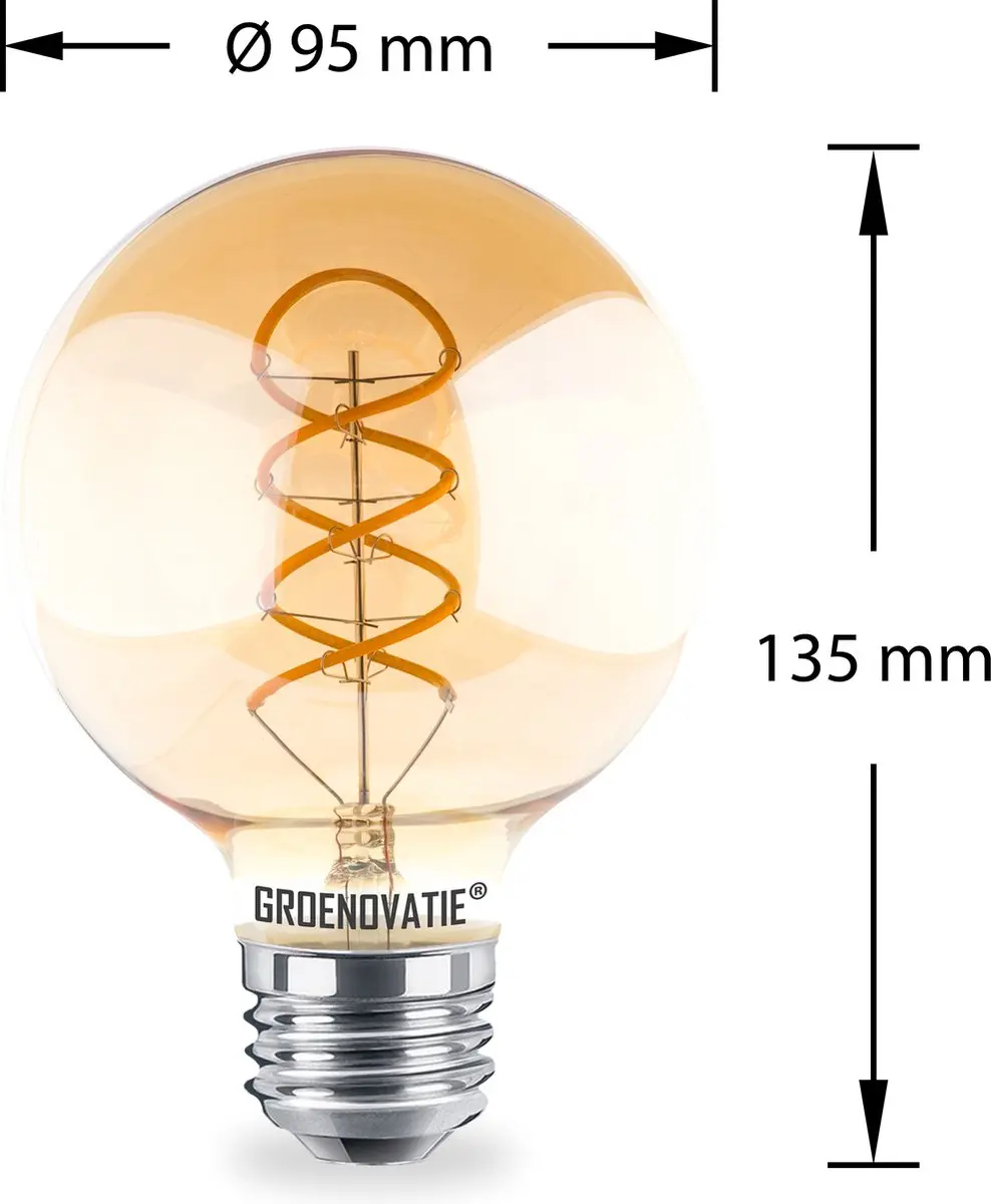 Groenovatie E27 LED Filament Globelamp 4W - Amber - 2200K - Dimbaar - afbeelding 3 van 5