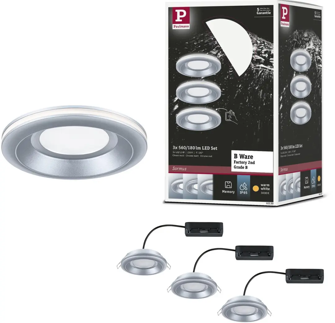 LED-inbouwlamp B-waar Sormus Set van 3 IP65 rond 100 mm 3x4,8W / 1,5W 3x300lm 23