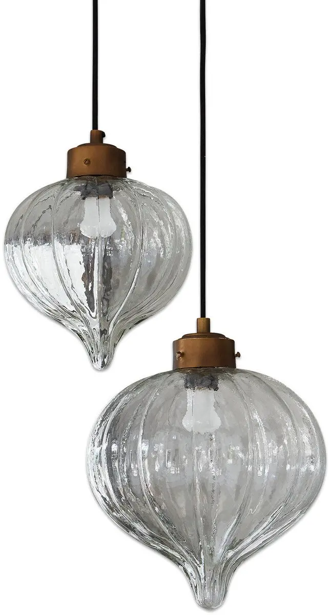 Loberon Hanglamp Baisse 2x - Ø30cm - Messing/Heldere kap - afbeelding 6 van 6