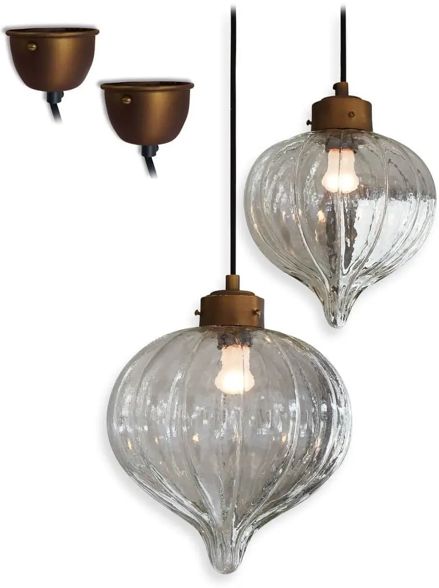 Loberon Hanglamp Baisse 2x - Ø30cm - Messing/Heldere kap - afbeelding 2 van 6