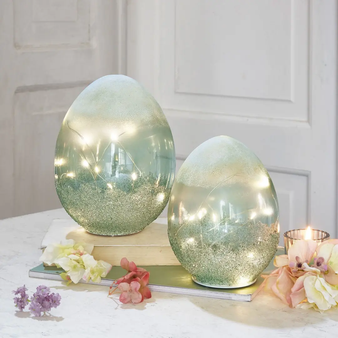 Loberon LED Ei Set 2 Stuks - Ø16cm - Mat Groen