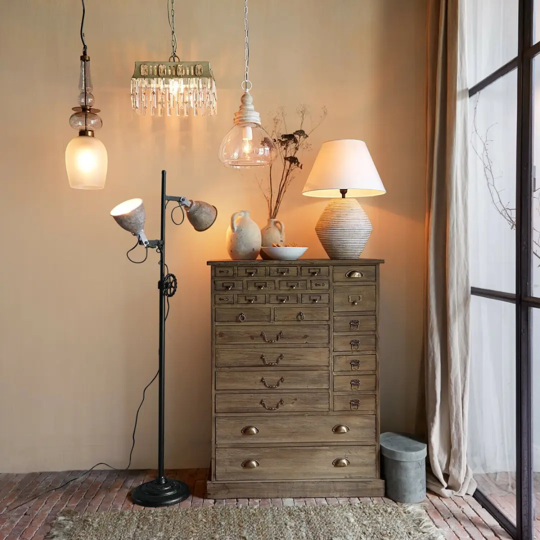 Loberon Fenric Vloerlamp - 1 Lichtpunt - Zwart/Bruin - afbeelding 4 van 6