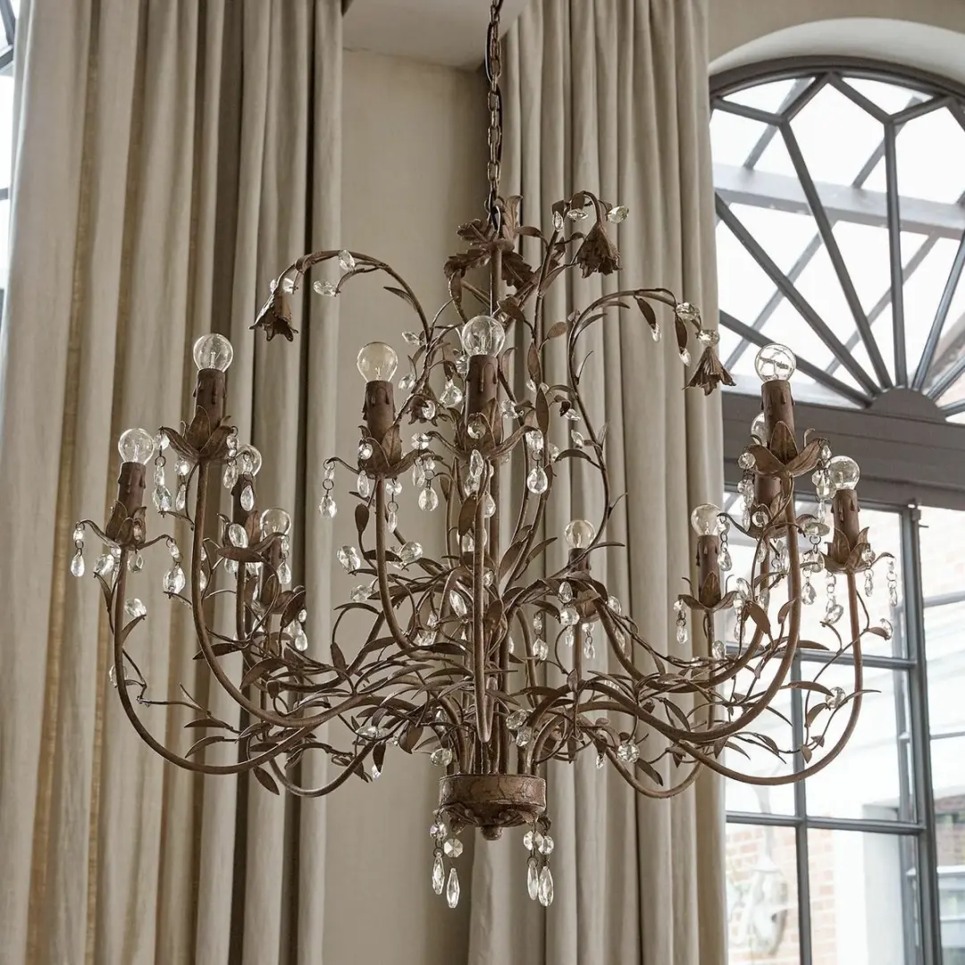 Loberon Opérancourt Kroonluchter - Ø102cm - Antiekgrijs/Heldere glas - afbeelding 6 van 6