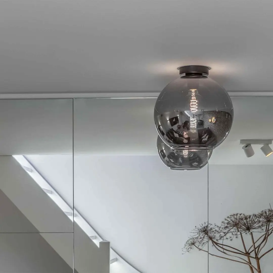 Artdelight Plafondlamp Marino Ø40cm - Zwart & Smoke Glas