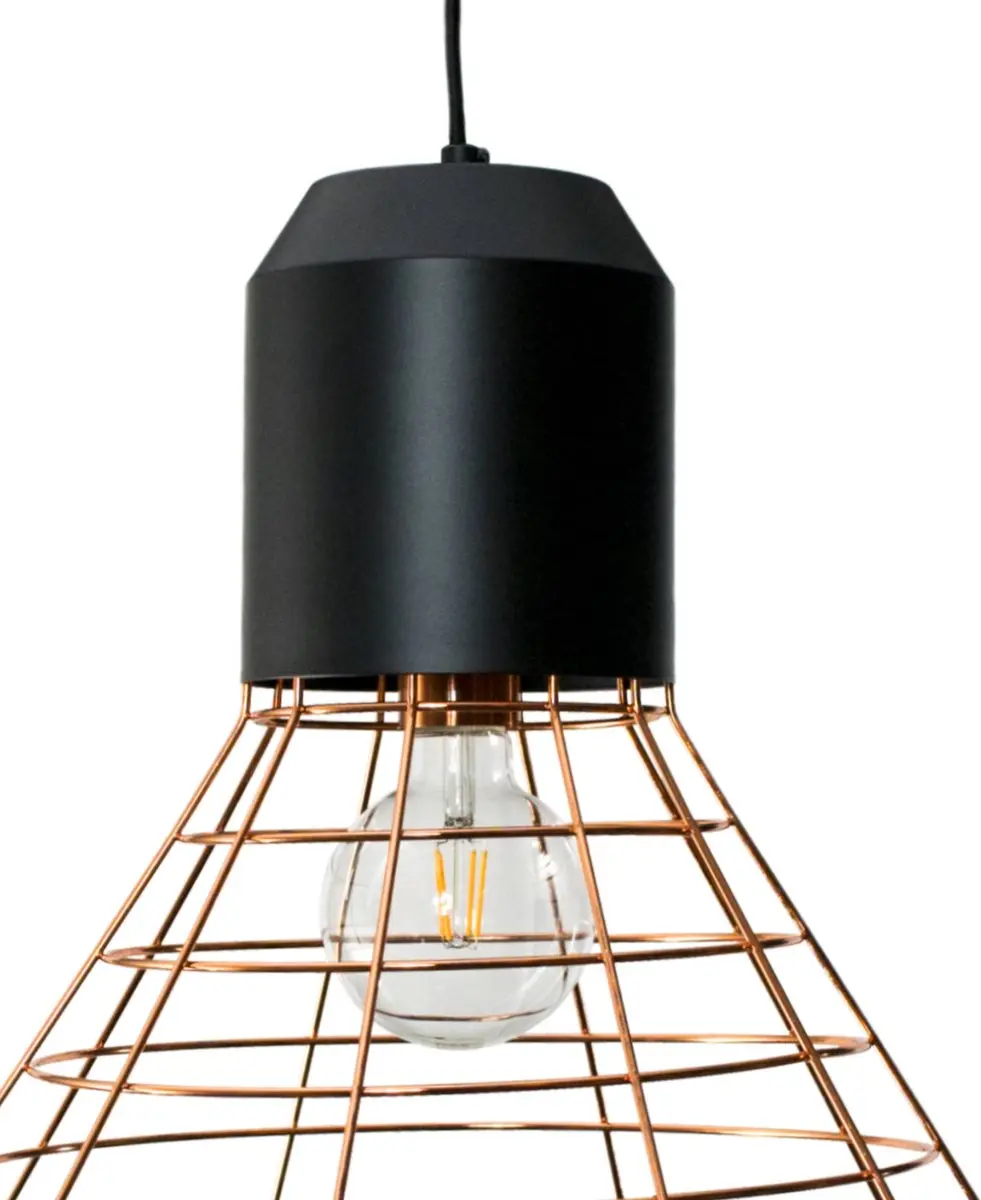 Groenovatie Metalen Hanglamp Cage E27 - Koper/Zwart - Ø45x40cm - afbeelding 4 van 6