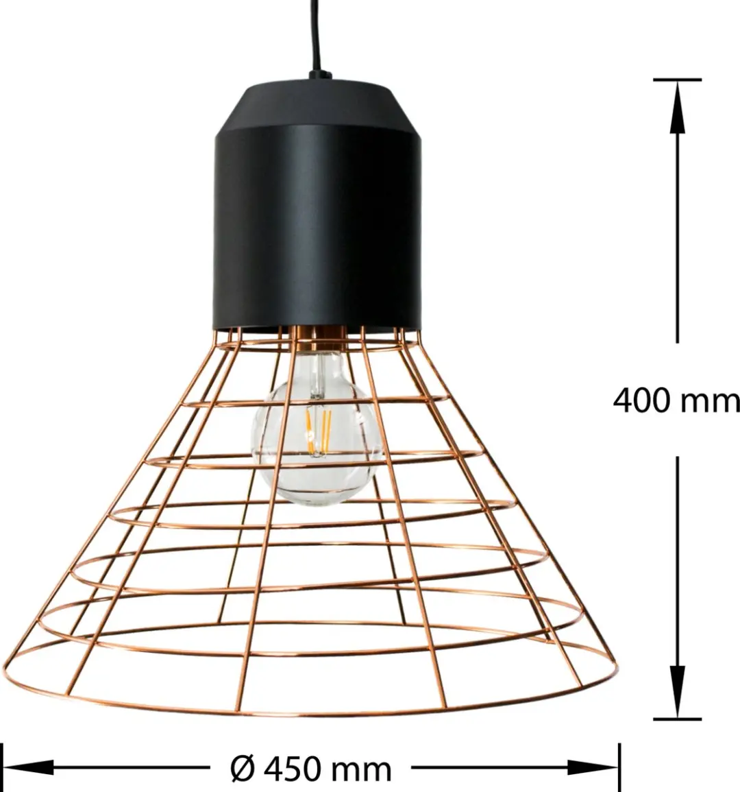 Groenovatie Metalen Hanglamp Cage E27 - Koper/Zwart - Ø45x40cm - afbeelding 2 van 6