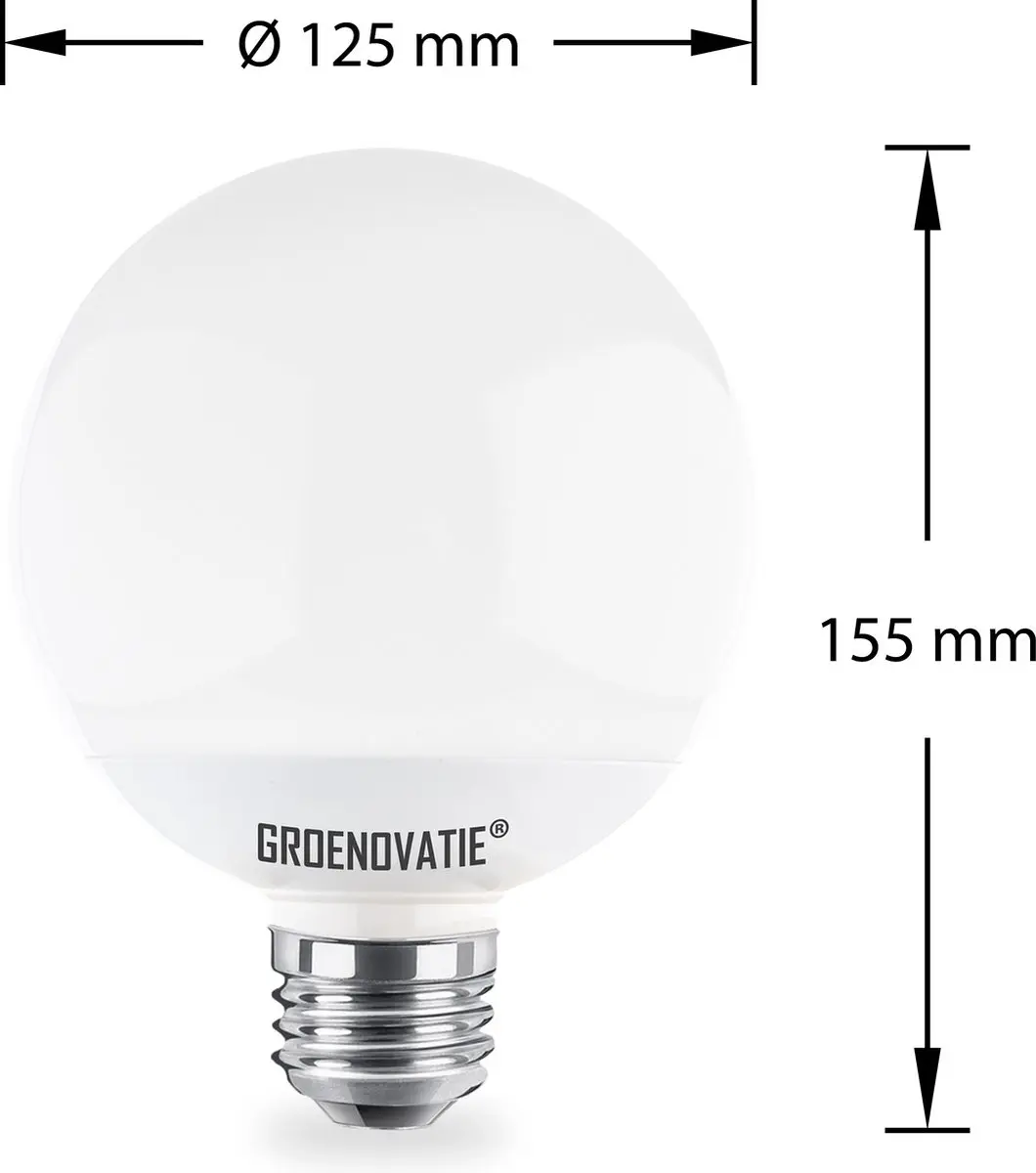 Groenovatie E27 LED G125 Globelamp 12W - Mat - Warm Wit - afbeelding 3 van 4