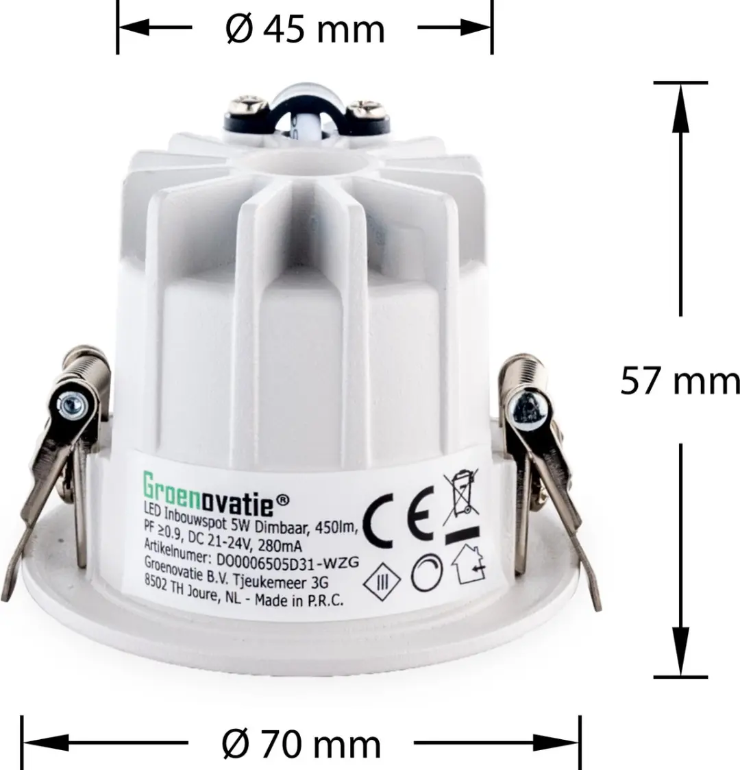 Groenovatie LED Inbouwspot 5W Dimbaar - Kantelbaar - Ø70mm - afbeelding 4 van 6
