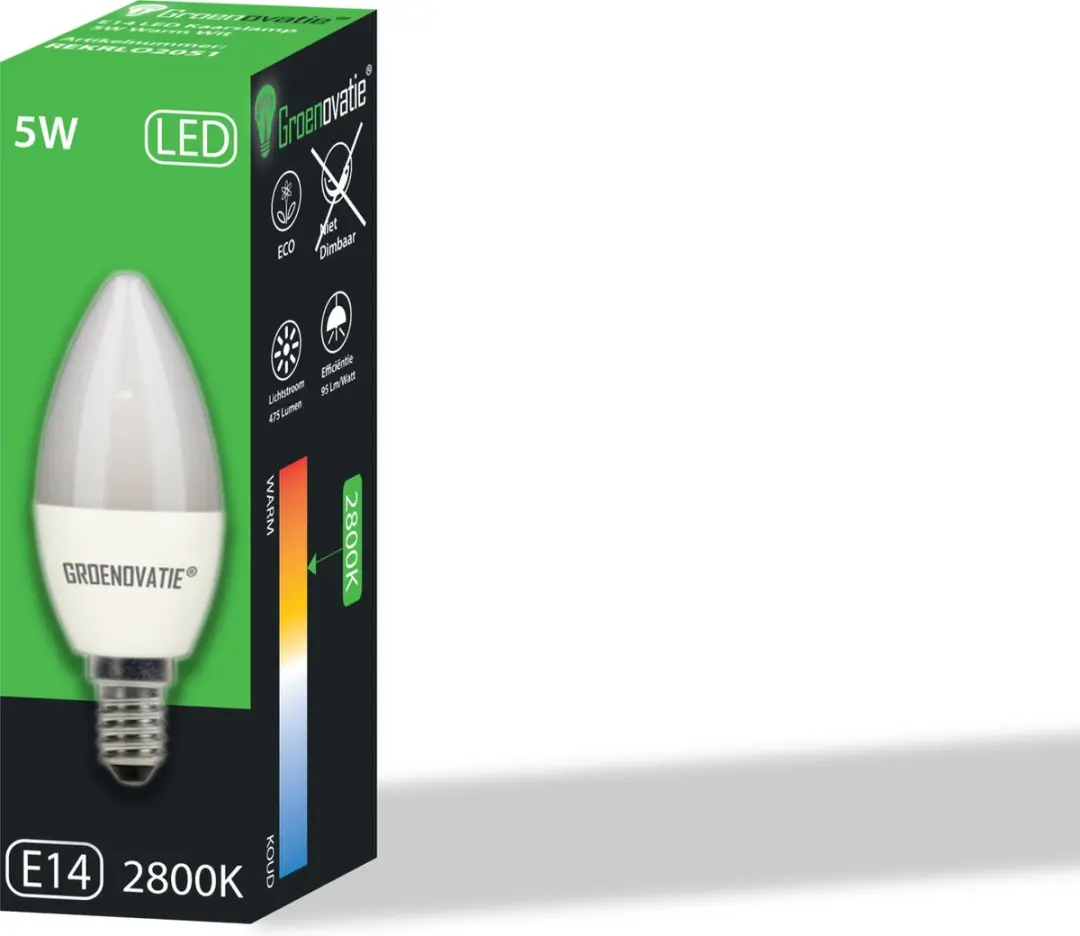 Groenovatie E14 LED Kaarslamp 5W Warm Wit Mat - afbeelding 4 van 4