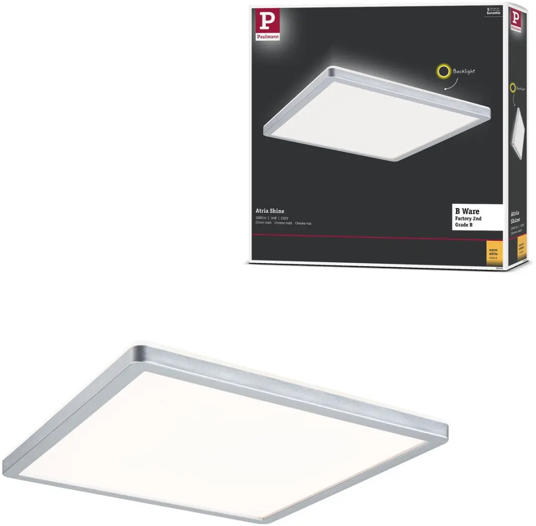 LED-paneel B-waar Atria Shine Backlight hoekig 293x293 mm 16W 1600lm 3000K Chroo