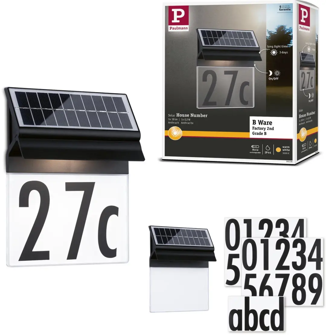 Solar LED-huisnummerverlichting B-waar Neda IP44 3000K 14lm Zwart