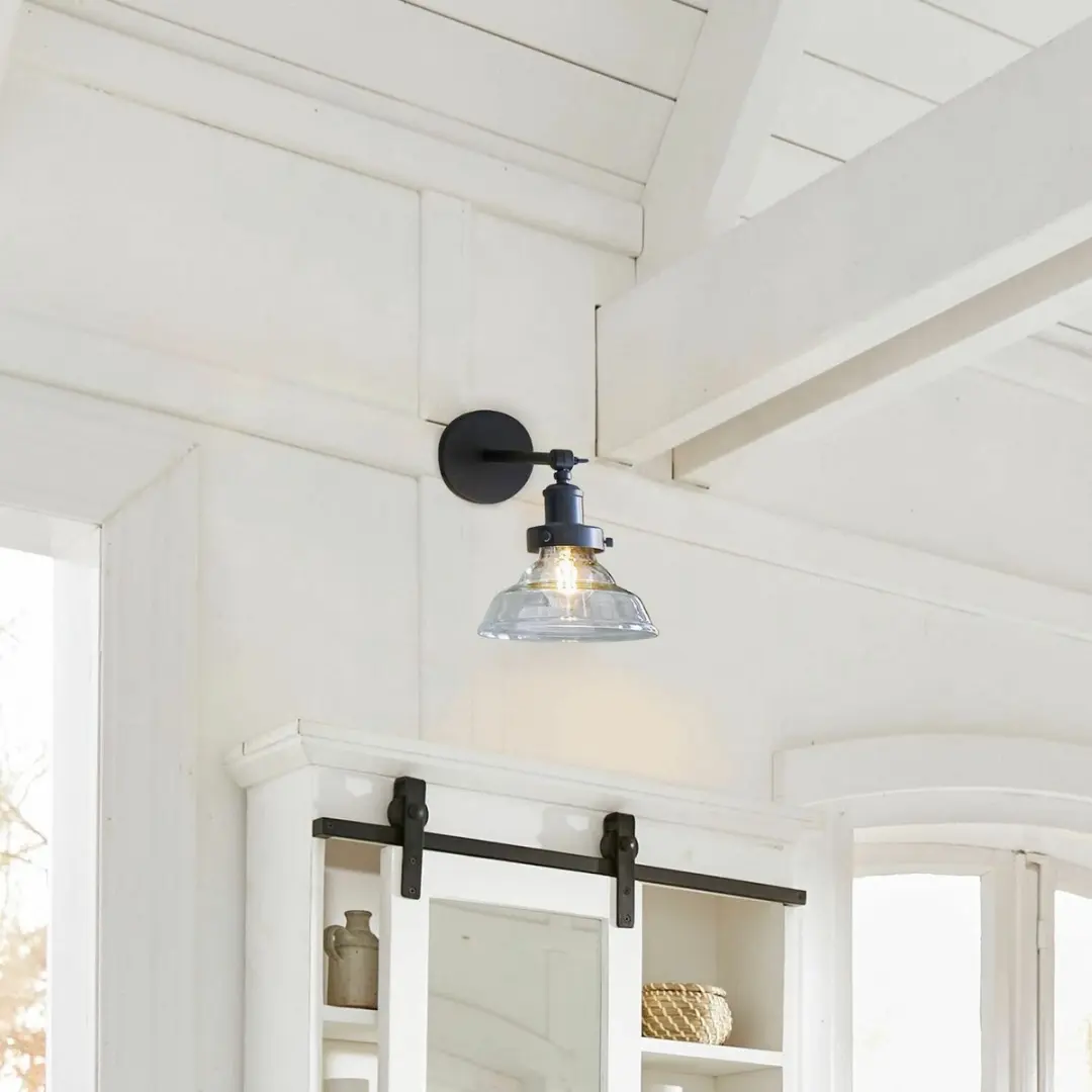 Loberon Wandlamp Manel - 25W - Ø20cm - Zwart/Heldere Glas - afbeelding 6 van 6