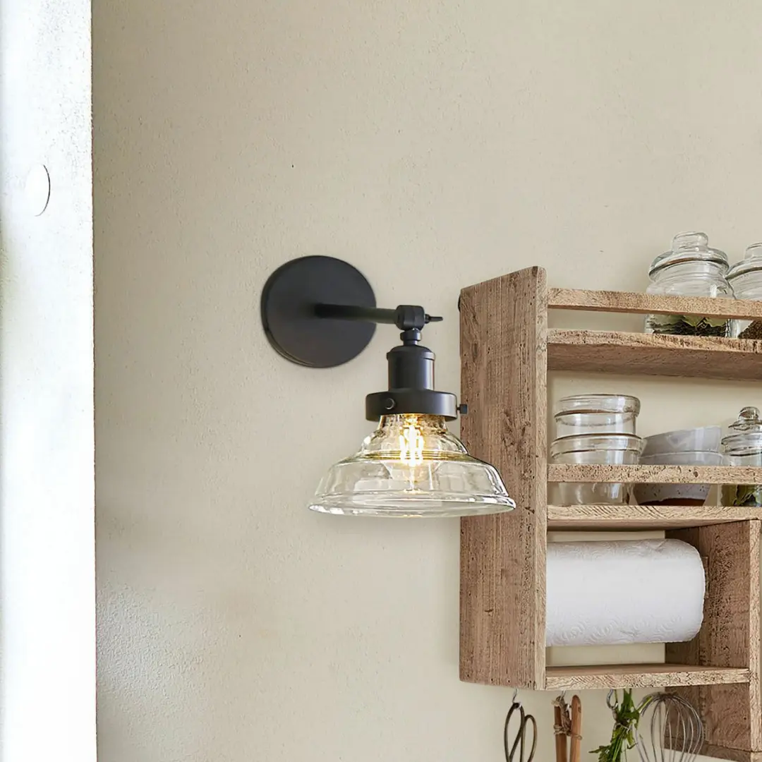Loberon Wandlamp Manel - 25W - Ø20cm - Zwart/Heldere Glas