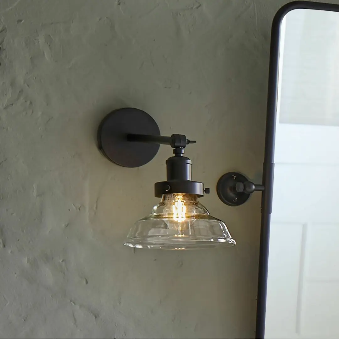 Loberon Wandlamp Manel - 25W - Ø20cm - Zwart/Heldere Glas