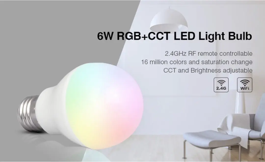 Mi-Light Mi-Boxer FUT014 E27 RGBW LED Lamp 6W - Mat - Smart - afbeelding 6 van 6