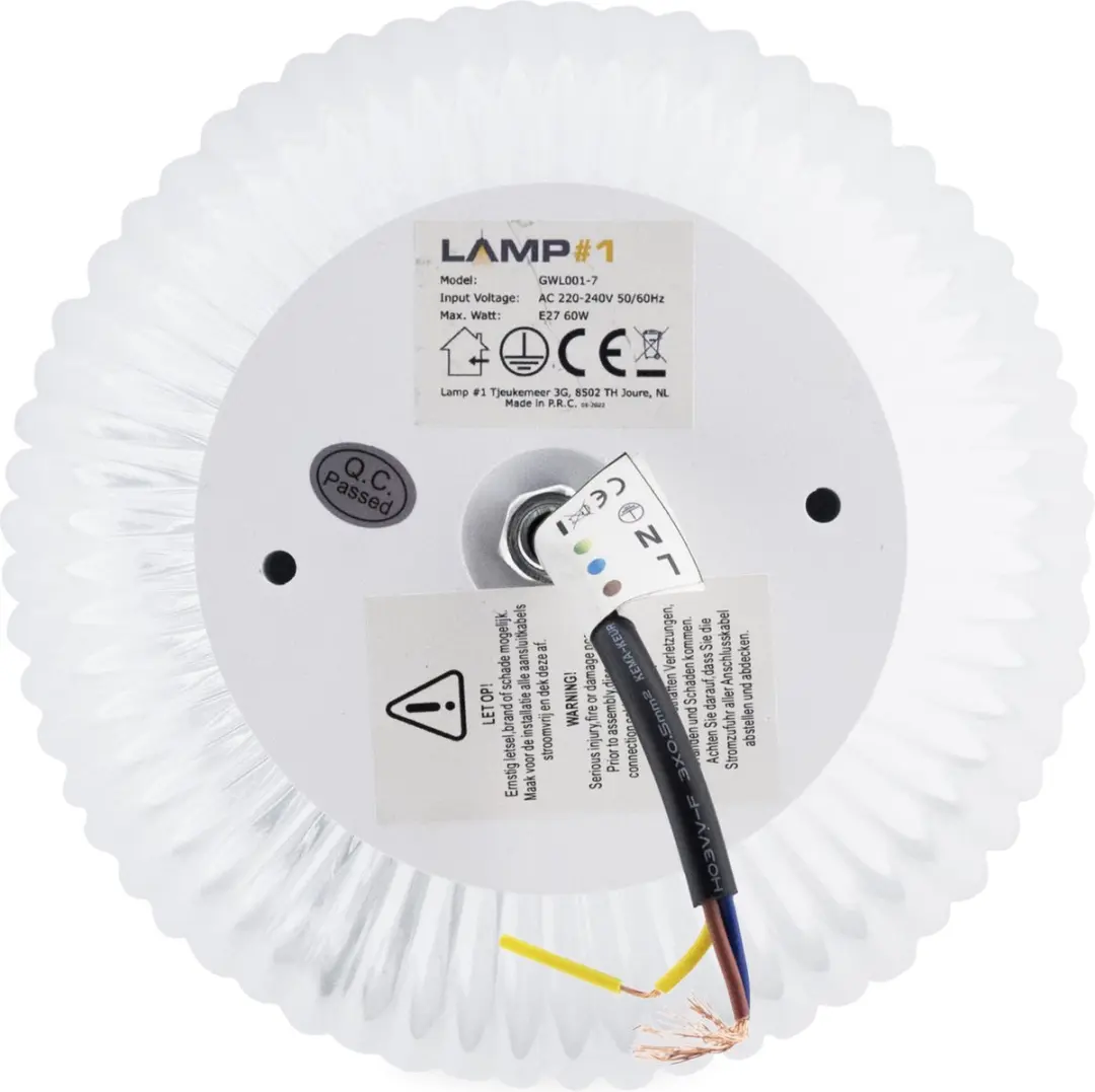 Groenovatie Glazen Wandlamp Geribbeld Ø230mm - E27 - Transparant - afbeelding 6 van 6