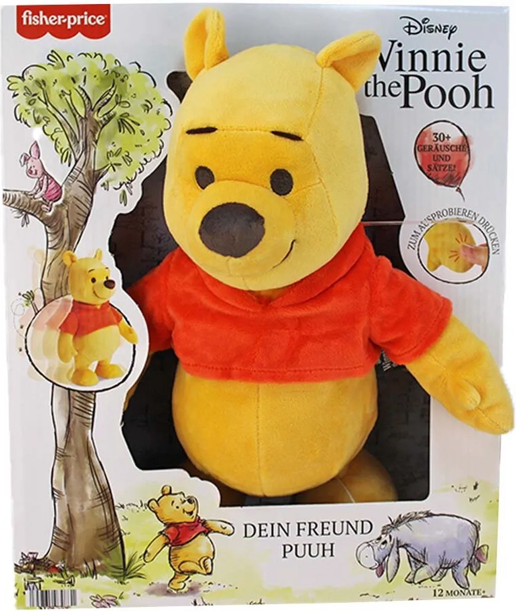 Disney Winnie de Poeh Knuffel Geluid DTHHL46 - 30cm - Geel/Rood