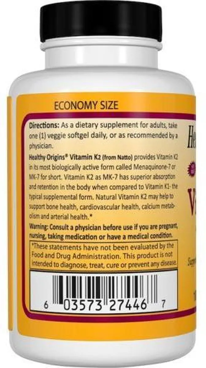 Healthy Origins Vitamine K2 MK-7 100mcg - 180 Veggie Softgels