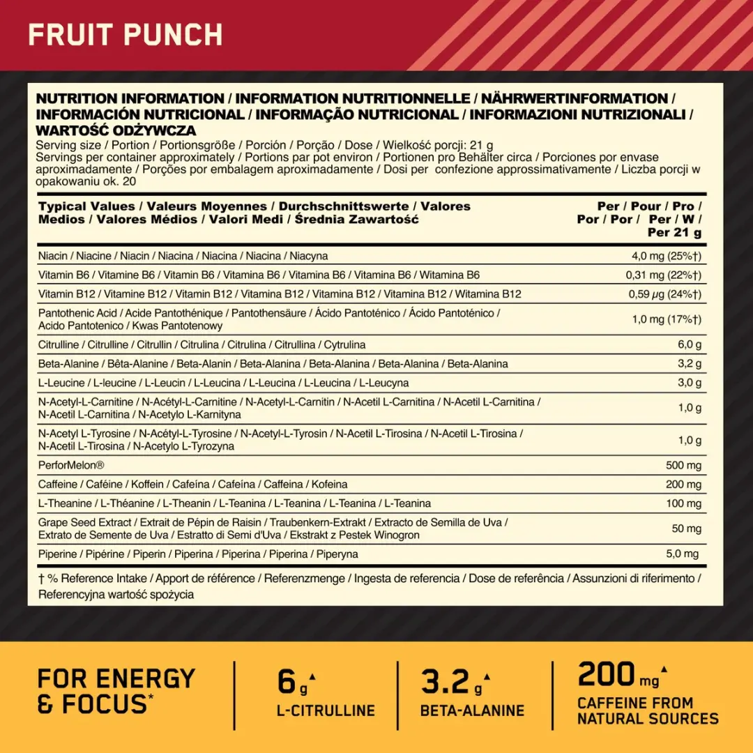 Optimum Nutrition Platinum Pre-Workout Fruit Punch 420g