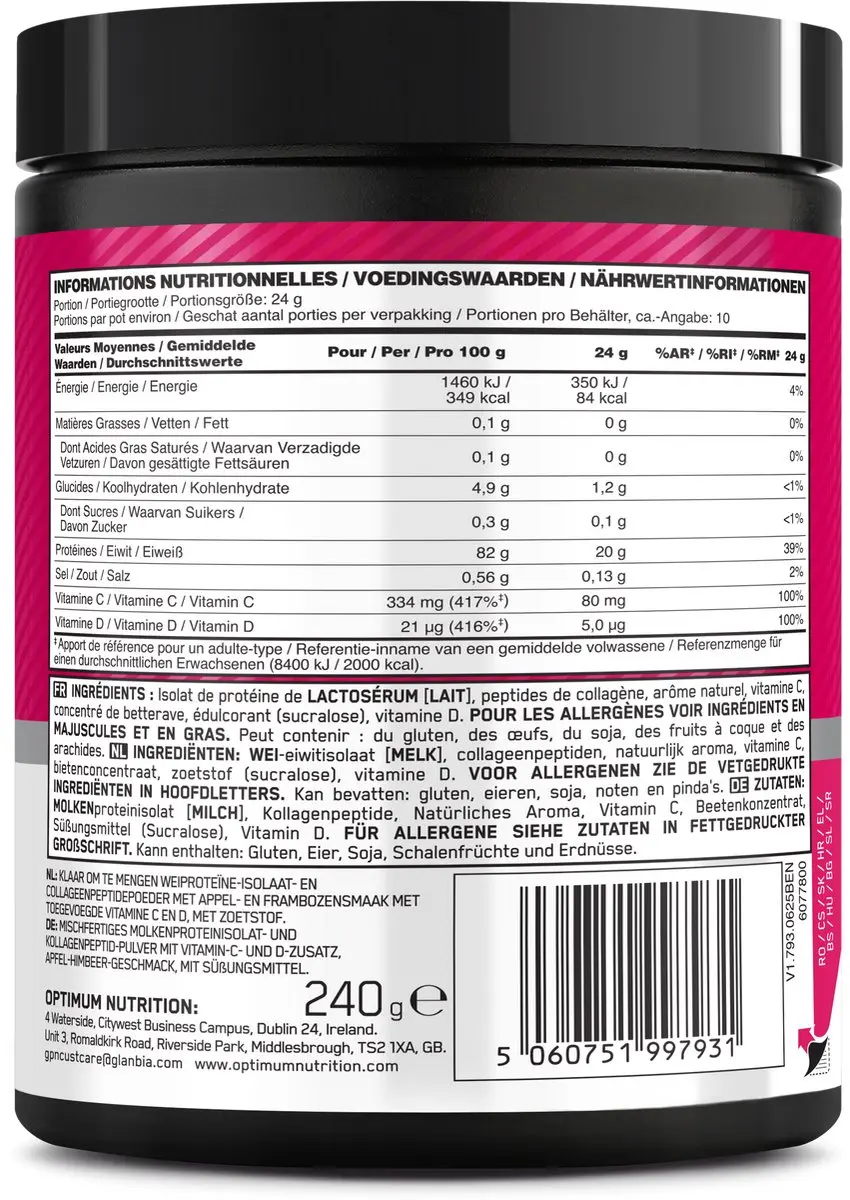 Optimum Nutrition Clear Whey Isolate + Collagen Eiwitpoeder - 240g - afbeelding 5 van 6