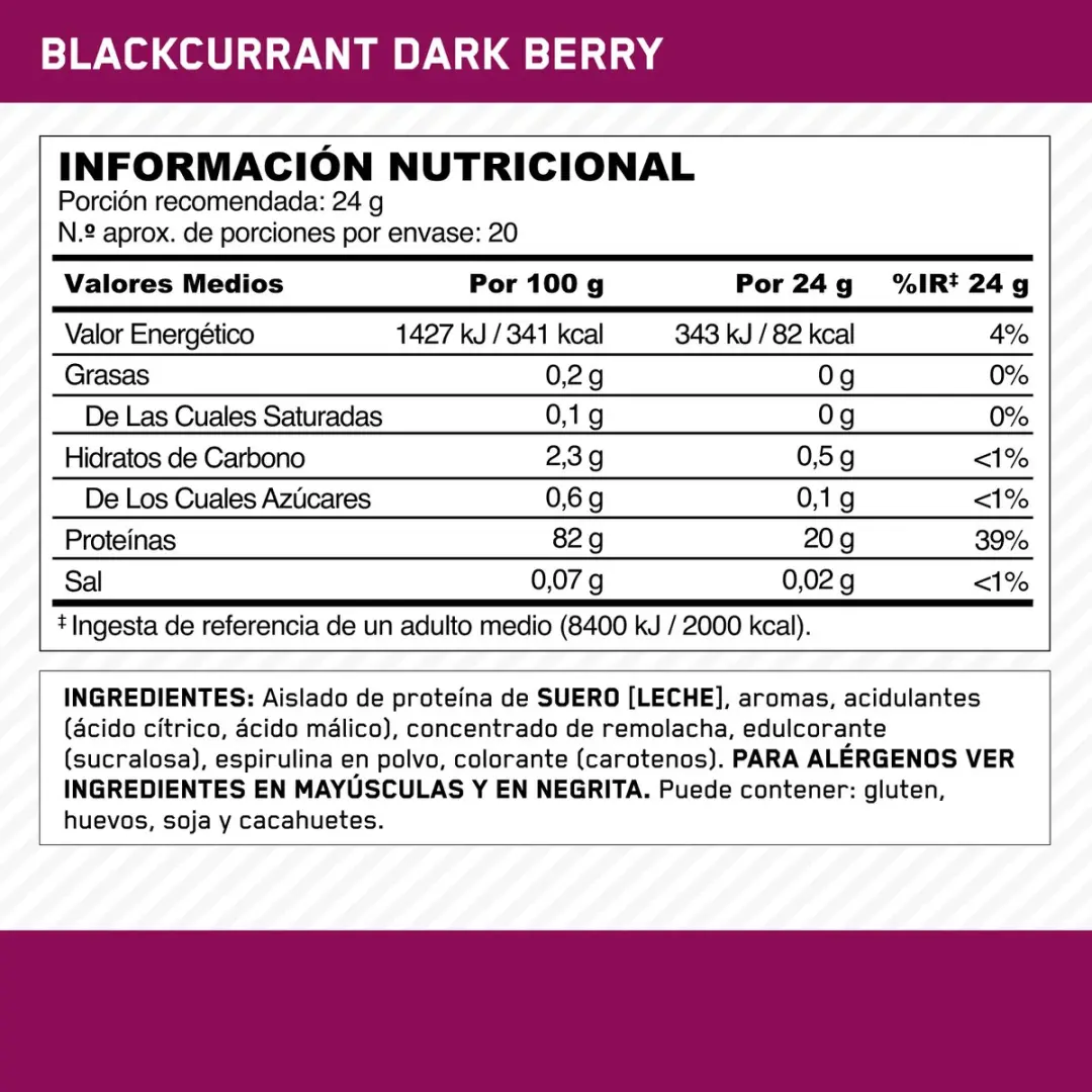 Optimum Nutrition Clear Whey Protein Dark Berry - 480g - afbeelding 2 van 6