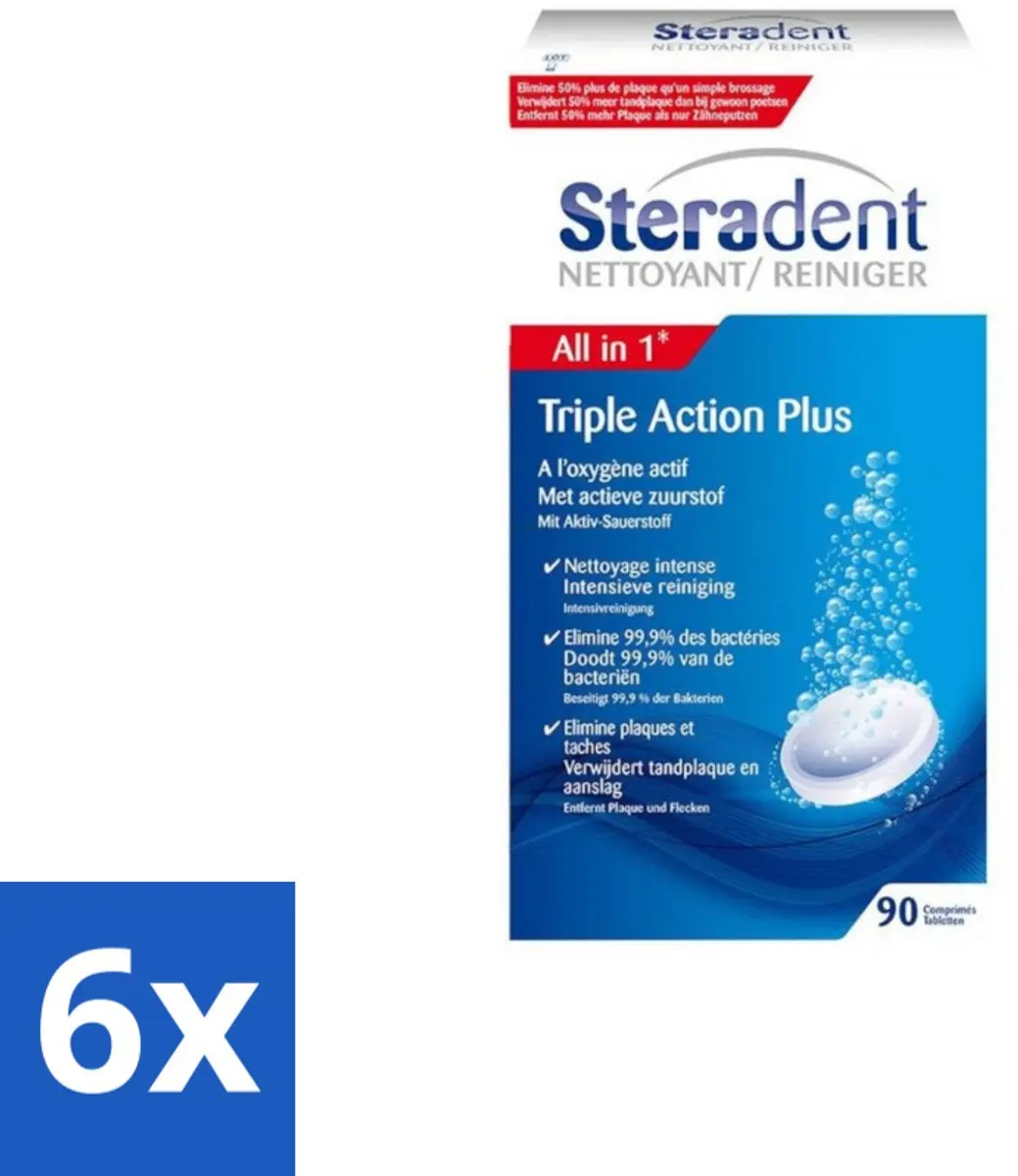 Steradent Triple Action Plus Kunstgebit Reiniger 90 tabletten