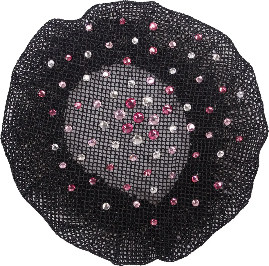 QHP Rhinestone Haarnet Zwart-Roze