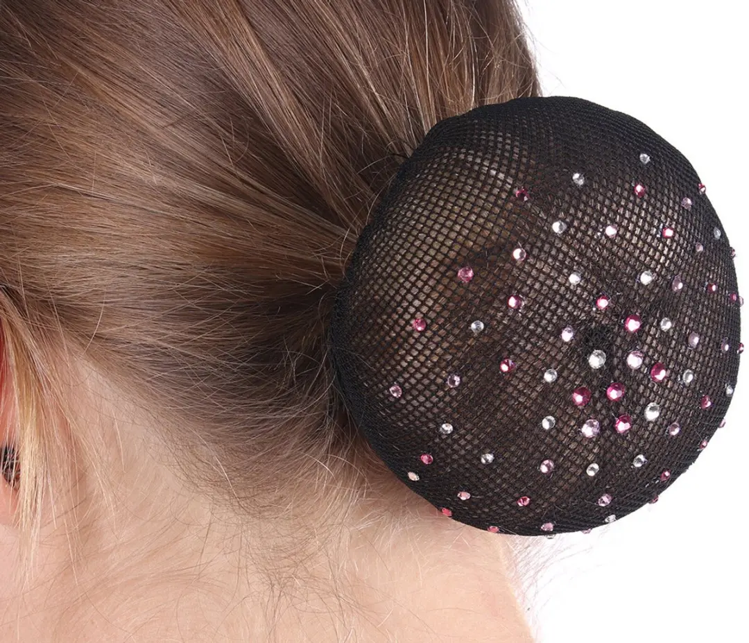 QHP Rhinestone Haarnet Zwart-Roze