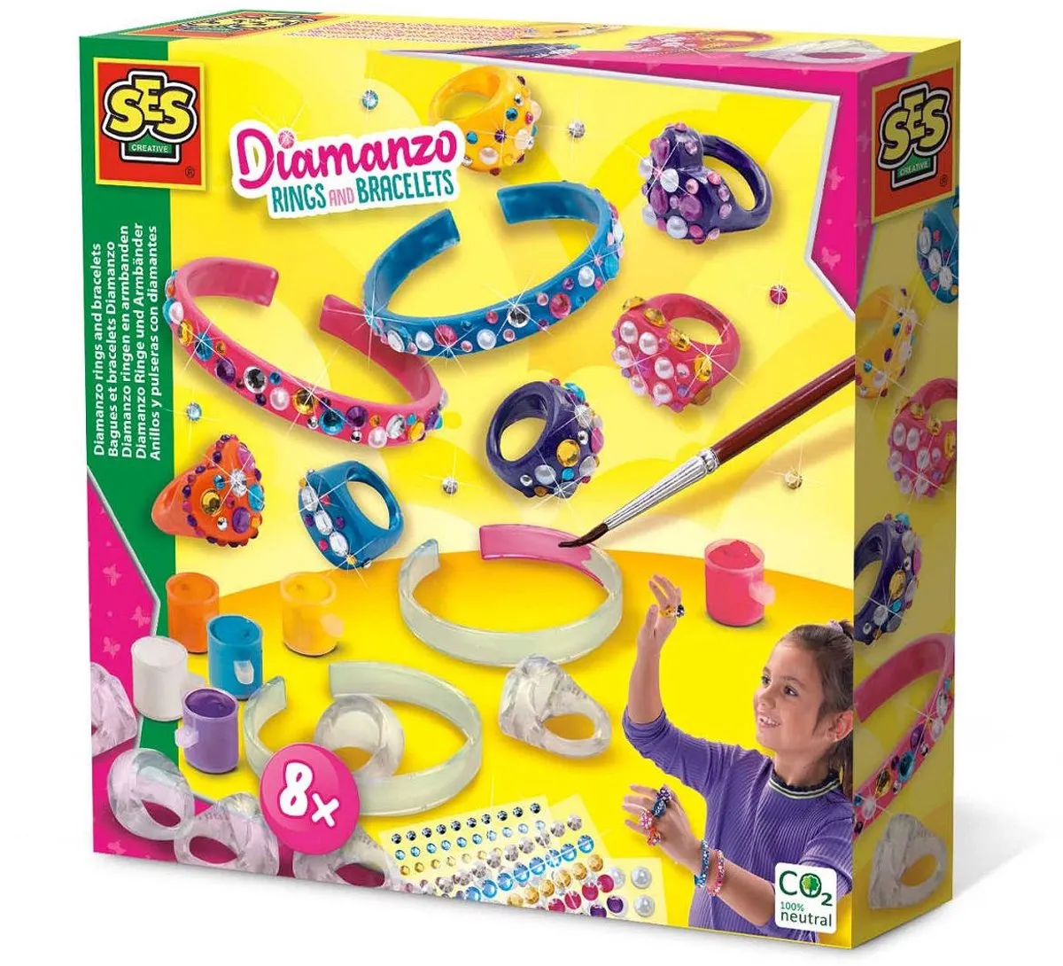 SES Creative Hobby Pink Diamanzo Ringen & Armbanden - 8 Stuks