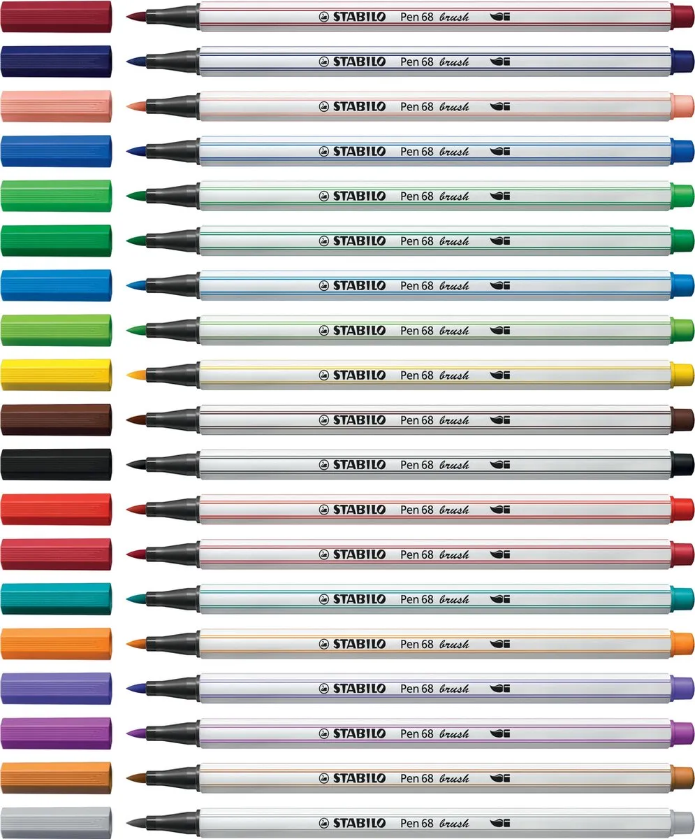 STABILO Pen 68 Brush Viltstift - 24 Stuks Assorti