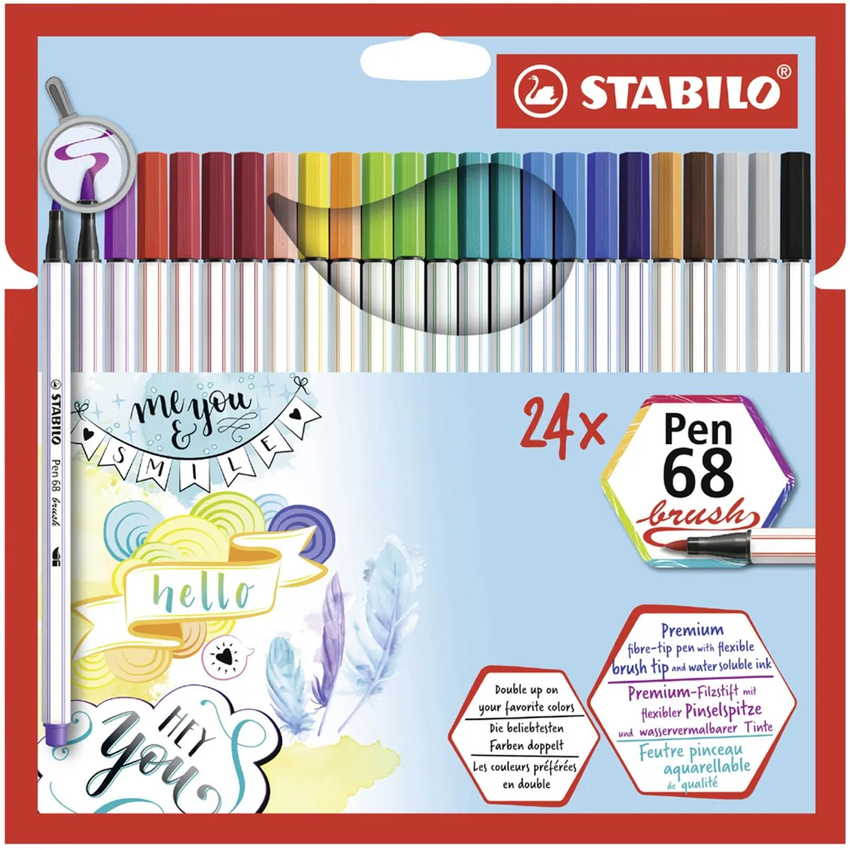 STABILO Pen 68 Brush Viltstift - 24 Stuks Assorti