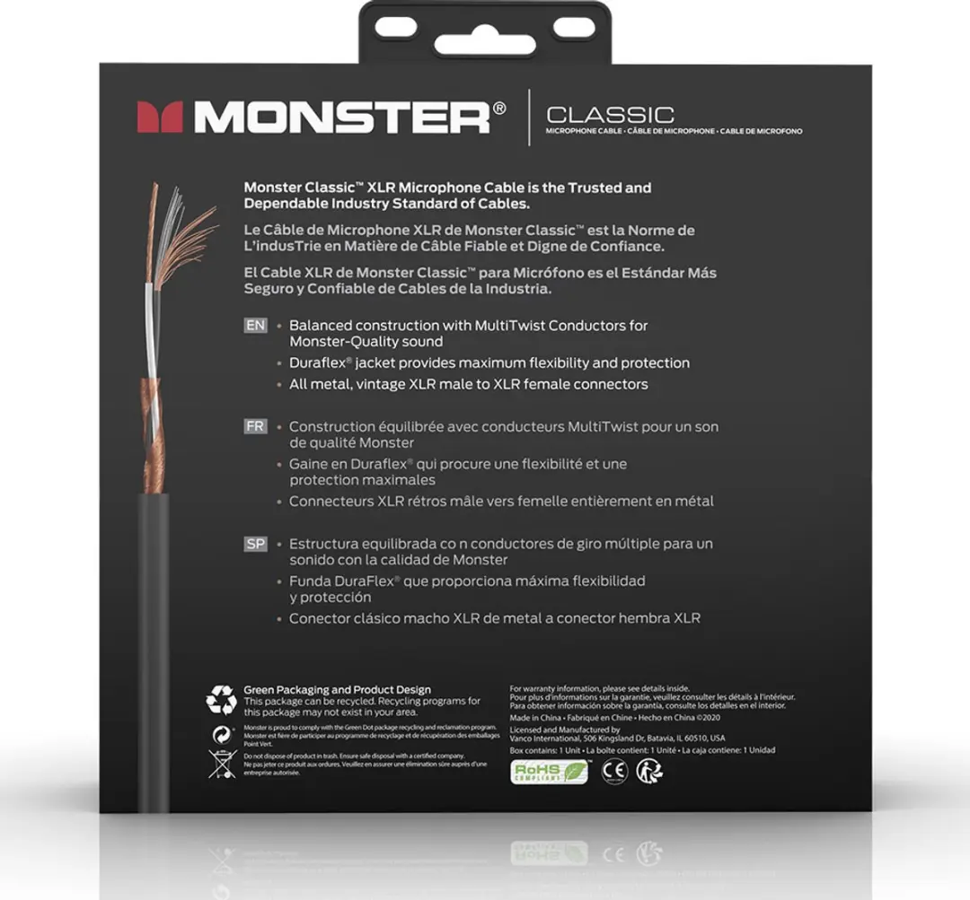Monster Cable Classic XLR 600500 Microfoonkabel 3m - Zwart