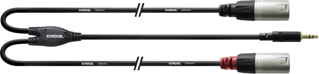 Cordial CFY 1,5 WMM-LONG Audio Adapterkabel - 1x Jack 3,5mm naar 2x XLR - 1,5m - Zwart