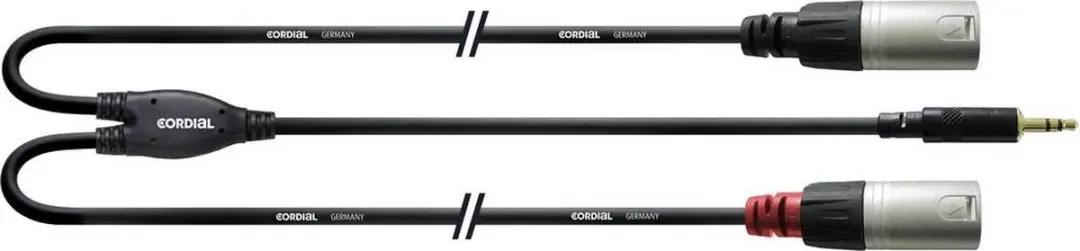 Cordial CFY 1,5 WMM-LONG Audio Adapterkabel - 1x Jack 3,5mm naar 2x XLR - 1,5m - Zwart