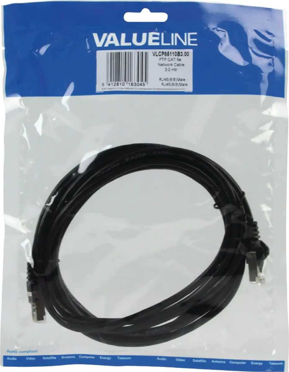 Valueline FTP CAT 5e netwerk kabel 3.00 m zwart