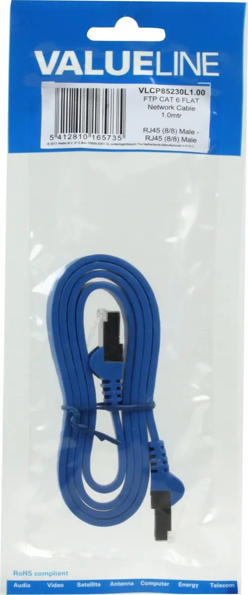 Valueline FTP CAT6 Platte Netwerkkabel 1,00m - Blauw