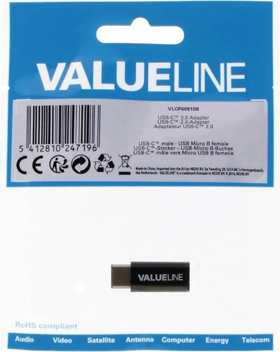 Valueline VLCP60910B USB-C naar USB Micro-B Adapter - Zwart