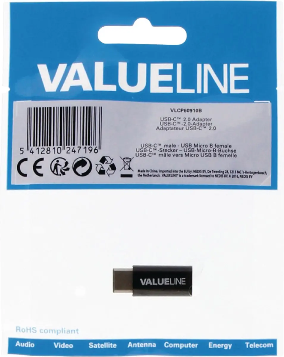 Valueline VLCP60910B USB-C naar USB Micro-B Adapter - Zwart - afbeelding 6 van 6