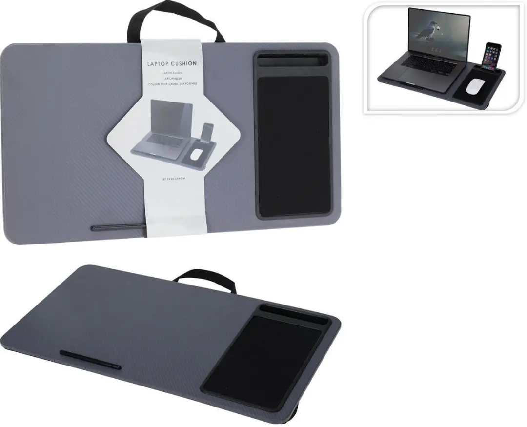 Laptop tray met kussen grijs