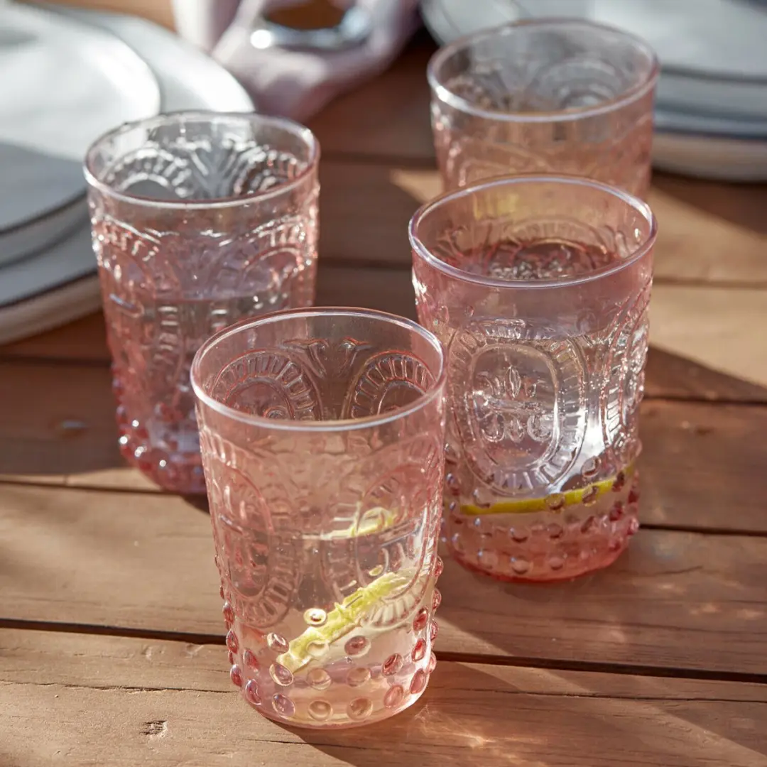 Loberon Fleury Glas Set - 6 Stuks - Ø7cm - Roze - afbeelding 5 van 6