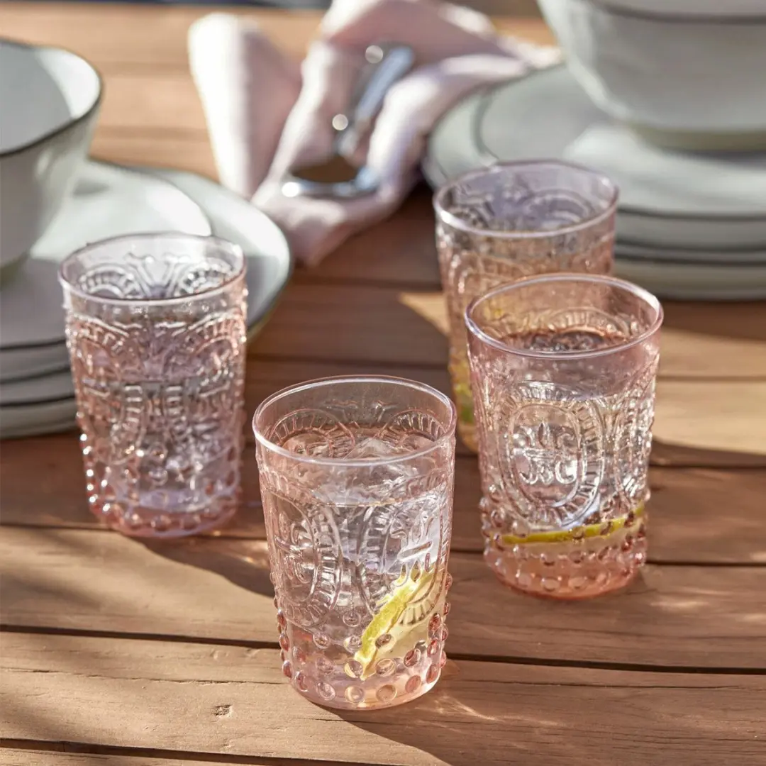 Loberon Fleury Glas Set - 6 Stuks - Ø7cm - Roze - afbeelding 2 van 6