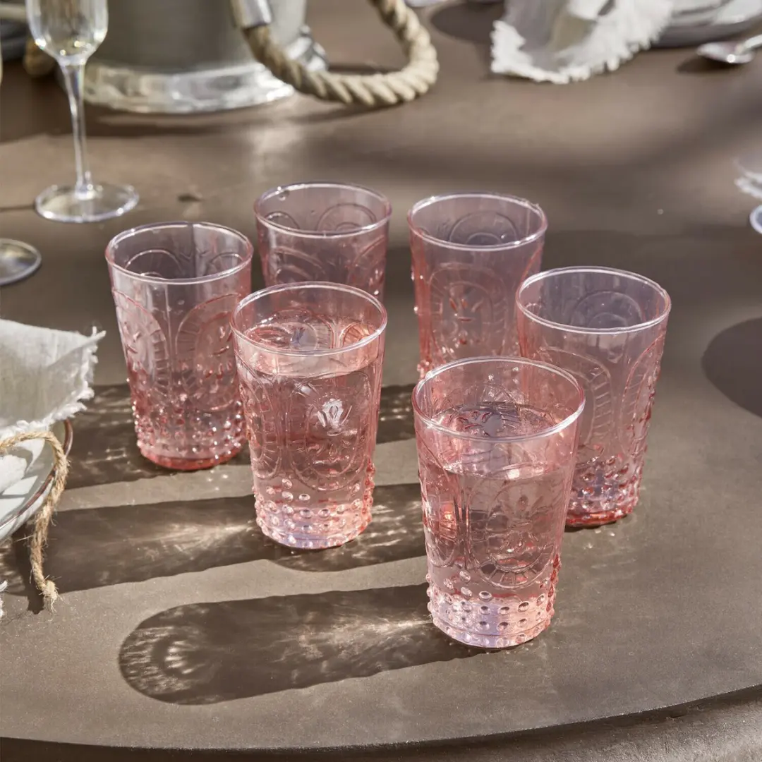 Loberon Fleury Glas Set - 6 Stuks - Ø7cm - Roze - afbeelding 6 van 6