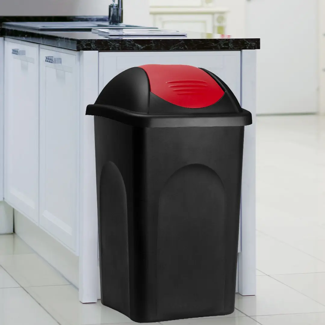 Deuba Vuilnisbak 60L Klapdeksel - Zwart/Rood
